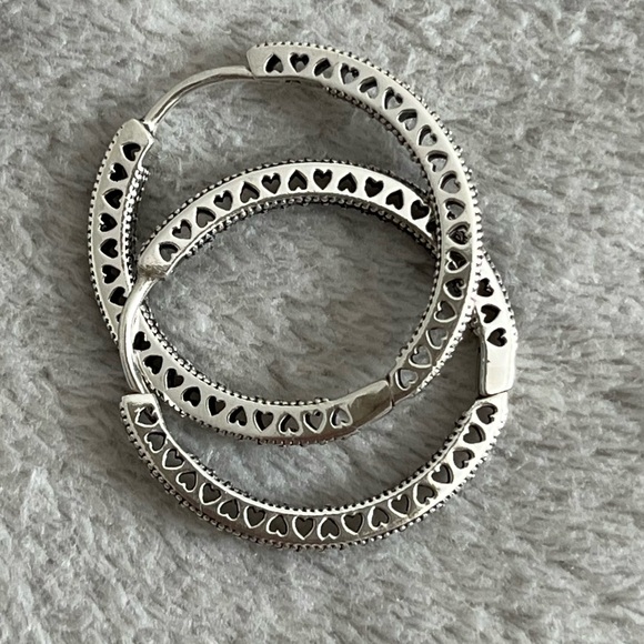 Pandora Sparkle and Hearts Hoop Earrings Silver - Picture 3 of 3